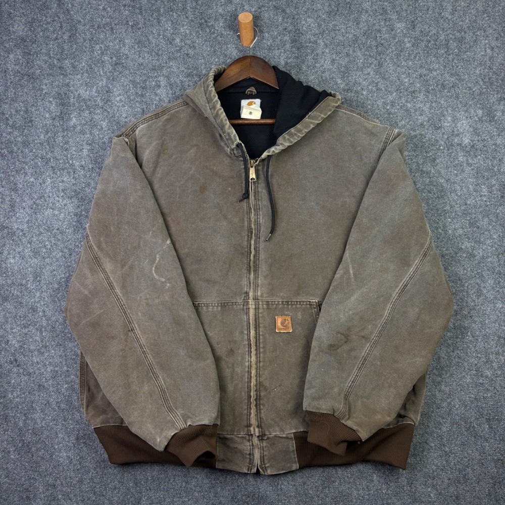 Carhartt J25CHT Active Jacket Mens XXL Chestnut Brown Canvas Thermal Hooded Coat